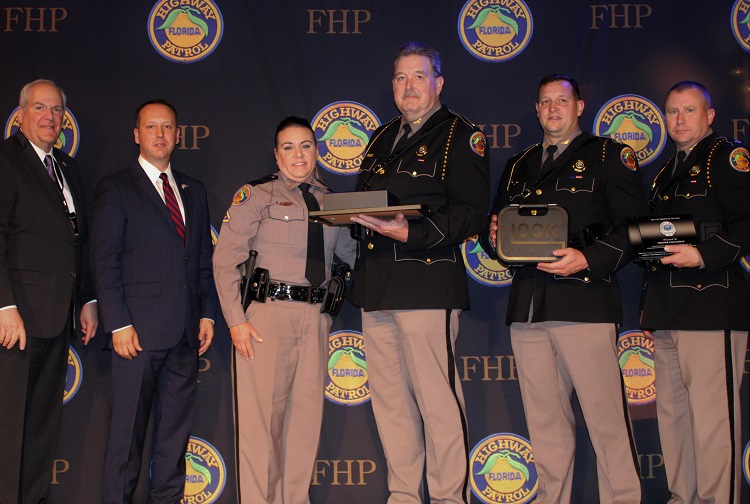 FHP Trooper Toni Schuck is recognized as the 2022 FHP Trooper of the Year during the 7th annual FHP Awards Banquet in Orlando on Feb. 25, 2023.