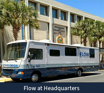 Flow bus in front of Kirkman building