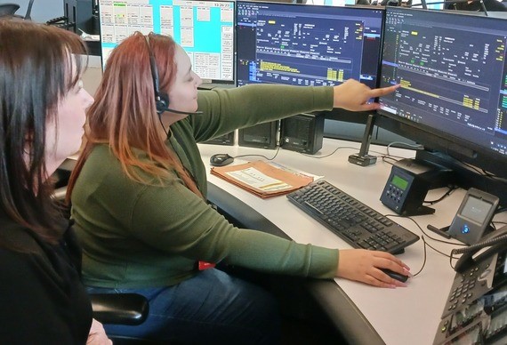 Regional Communication Center Manager Polly Papke and SLED Natalie Mendoza at Sanford Regional Communications Center